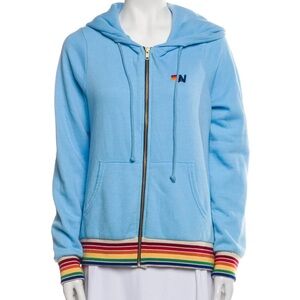 Aviator nation light blue Hoodie with Rainbow Trim M